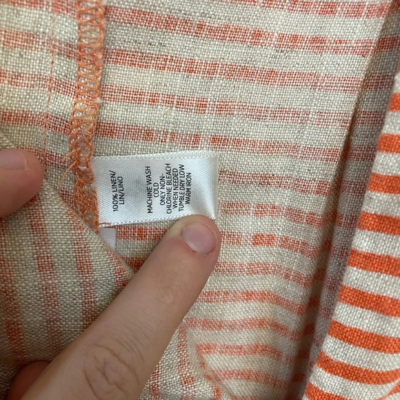 LOFT|| 100% Linen Striped Beige Orange Pink Skirt Size 12 - Picture 3 of 6